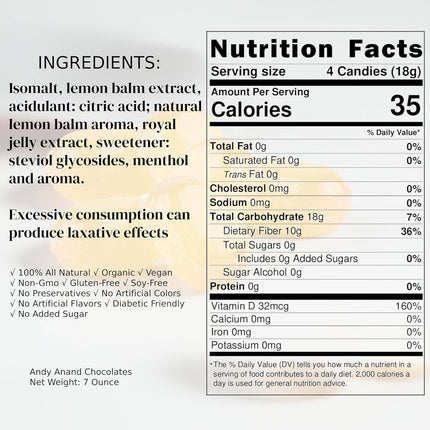 Andy Anand Sugar Free Lemon Candy - Relaxing Lemon Balm & Royal Jelly Hard Candy: Reduce Fatigue & Support Immunity. Imported from Europe, Sugar Free Treats for Diabetics - A Delicious and Healthy Alternative 7 Oz