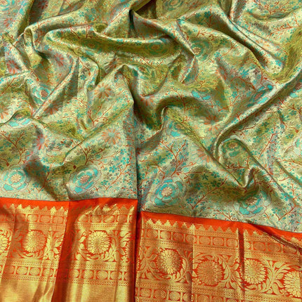 Beautiful Kanjivaram Authentic Silk Saree with floral patterns