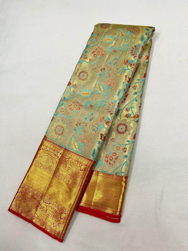 Beautiful Kanjivaram Authentic Silk Saree with floral patterns