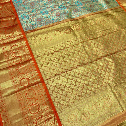Beautiful Kanjivaram Authentic Silk Saree with floral patterns