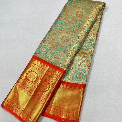 Beautiful Kanjivaram Authentic Silk Saree with floral patterns