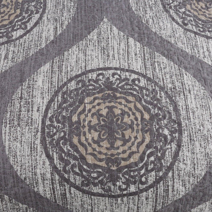 DaDa Bedding Rustic Grey Mosaic Distressed Medallion Reversible Quilted Bedspread Set (SD16299)
