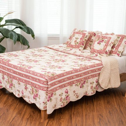 DaDa Bedding French Country Cottage Floral Mauve Cotton Patchwork Quilted Bedspread Set (DXJ103136)