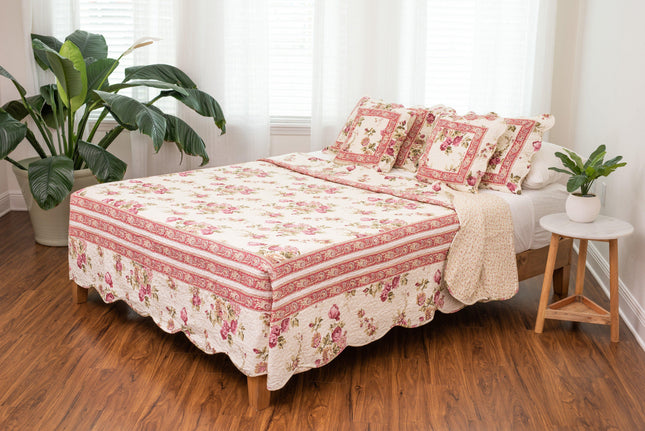 DaDa Bedding French Country Cottage Floral Mauve Cotton Patchwork Quilted Bedspread Set (DXJ103136)