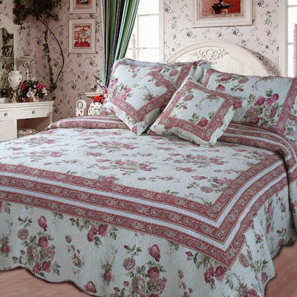 DaDa Bedding French Country Cottage Floral Mauve Cotton Patchwork Quilted Bedspread Set (DXJ103136)