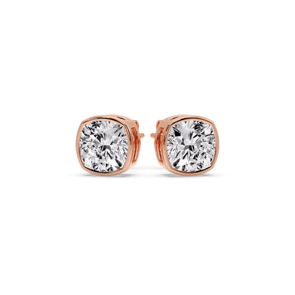 Bezel Set Cushion Diamond Stud Earrings
