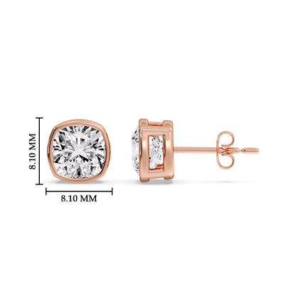 Bezel Set Cushion Diamond Stud Earrings