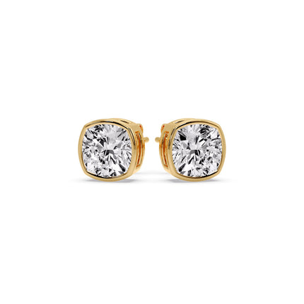 Bezel Set Cushion Diamond Stud Earrings