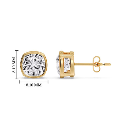 Bezel Set Cushion Diamond Stud Earrings