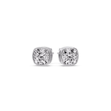 Bezel Set Cushion Diamond Stud Earrings
