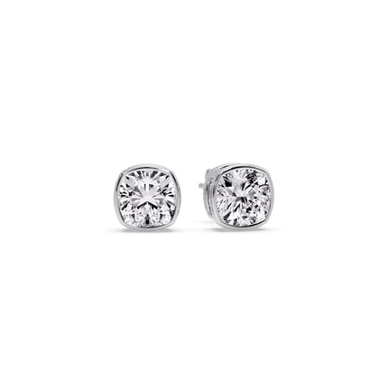 Bezel Set Cushion Diamond Stud Earrings