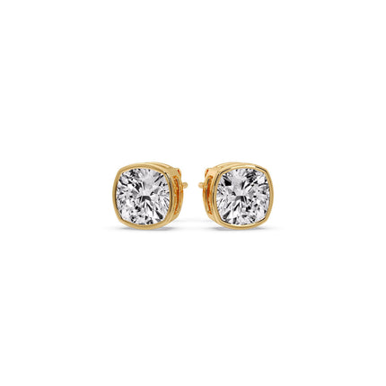 Bezel Set Cushion Diamond Stud Earrings