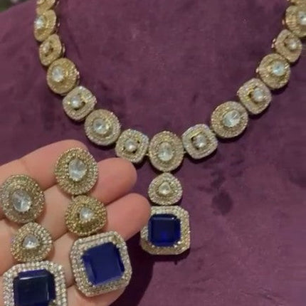 Designer Moisaanite Necklace Set with Matching Earrings