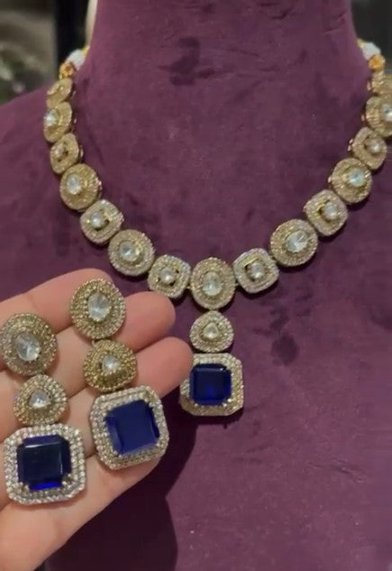 Designer Moisaanite Necklace Set with Matching Earrings