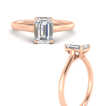 Cathedral Flat Band Emerald Cut Solitaire Engagement Ring