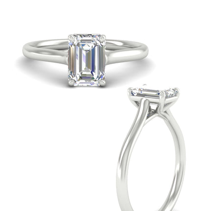 Cathedral Flat Band Emerald Cut Solitaire Engagement Ring