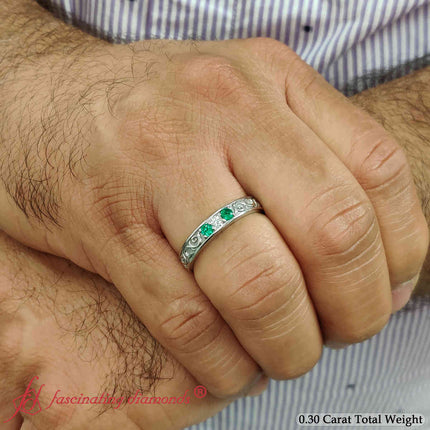 Classic Mens 3 Stone Wedding Band