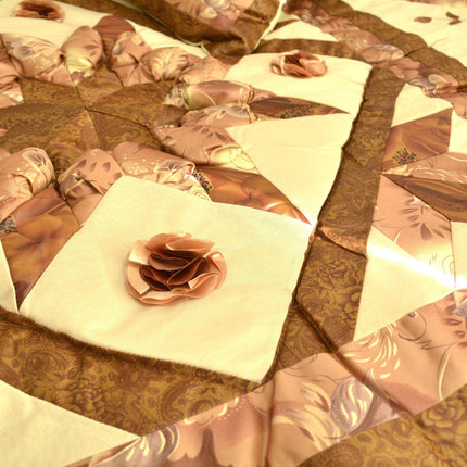 DaDa Bedding Diamond of Night Brown Beige Floral Stars Ruffles Comforter Set (BM915L)