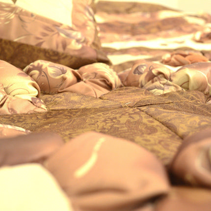 DaDa Bedding Diamond of Night Brown Beige Floral Stars Ruffles Comforter Set (BM915L)