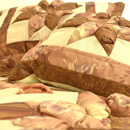 DaDa Bedding Diamond of Night Brown Beige Floral Stars Ruffles Comforter Set (BM915L)