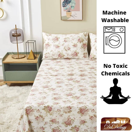 DaDa Bedding Hint of Mint Dainty Cottage Floral Roses Cotton Flat Sheet Only w/ Pillow Case (3036)