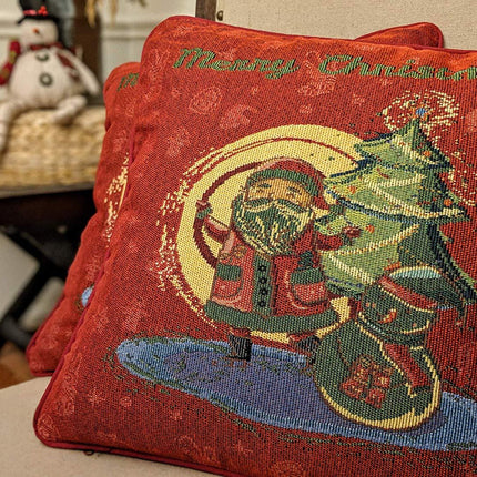 DaDa Bedding Red Santa Claus Christmas Woven Tapestry Throw Pillow Cover - 16" x 16" (17615)