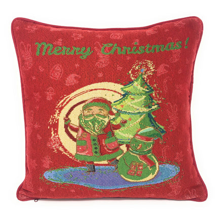 DaDa Bedding Red Santa Claus Christmas Woven Tapestry Throw Pillow Cover - 16" x 16" (17615)
