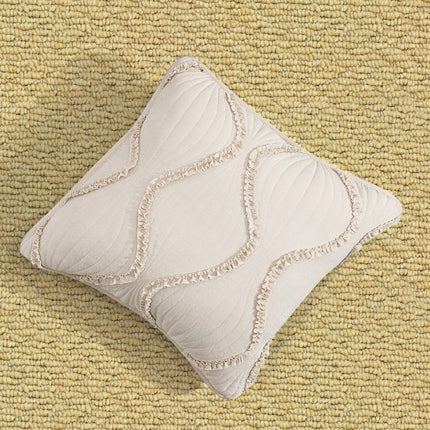 DaDa Bedding Set of 2 Charming Country Tufted Ivory Tan Ruffles Throw Pillow Covers - 18" x 18" (JHW873)