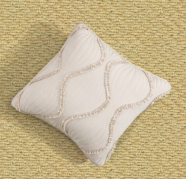 DaDa Bedding Set of 2 Charming Country Tufted Ivory Tan Ruffles Throw Pillow Covers - 18" x 18" (JHW873)