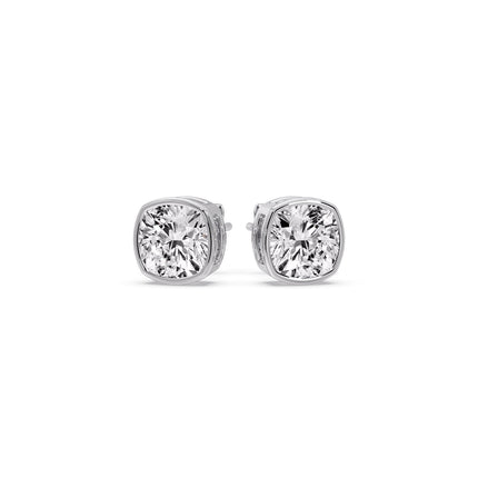 Bezel Set Cushion Diamond Stud Earrings
