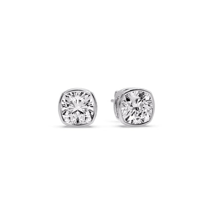Bezel Set Cushion Diamond Stud Earrings