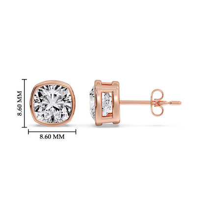 Bezel Set Cushion Diamond Stud Earrings