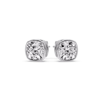 Bezel Set Cushion Diamond Stud Earrings