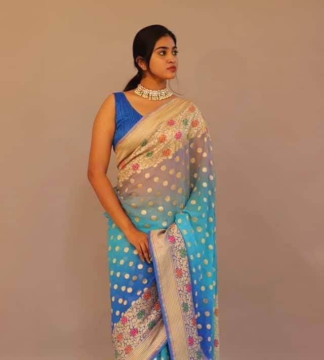Designer Banarasi  Georgette Chiffon - Silk Saree with meenakari work