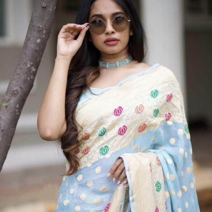 Designer Banarasi  Georgette Chiffon - Silk Saree with meenakari work