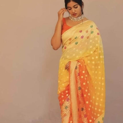 Designer Banarasi  Georgette Chiffon - Silk Saree with meenakari work