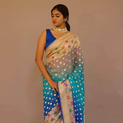 Designer Banarasi  Georgette Chiffon - Silk Saree with meenakari work