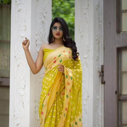 Designer Banarasi  Georgette Chiffon - Silk Saree with meenakari work