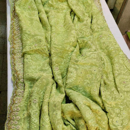 Designer Georgette Chikankari Saree with Sequin  Work