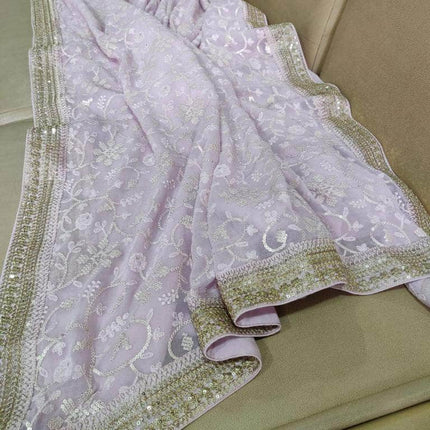 Designer Georgette Chikankari Saree with Sequin  Work