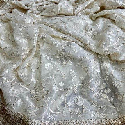 Designer Georgette Chikankari Saree with Sequin  Work