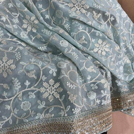 Designer Georgette Chikankari Saree with Sequin  Work
