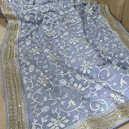 Designer Georgette Chikankari Saree with Sequin  Work
