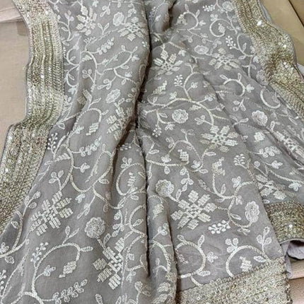 Designer Georgette Chikankari Saree with Sequin  Work