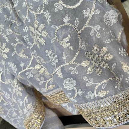 Designer Georgette Chikankari Saree with Sequin  Work