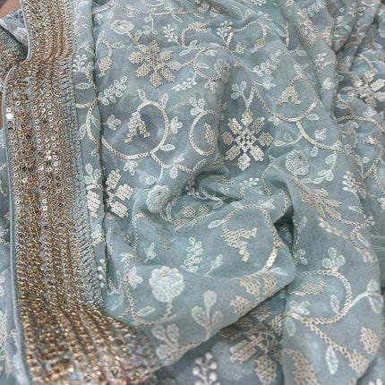 Designer Georgette Chikankari Saree with Sequin  Work