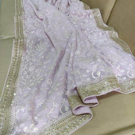 Designer Georgette Chikankari Saree with Sequin  Work