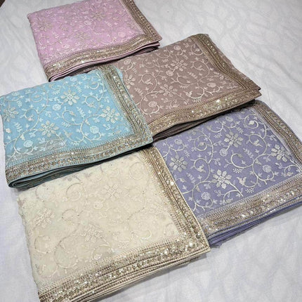 Designer Georgette Chikankari Saree with Sequin  Work