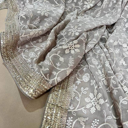 Designer Georgette Chikankari Saree with Sequin  Work