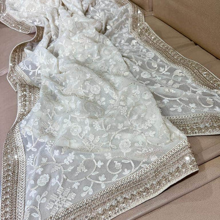 Designer Georgette Chikankari Saree with Sequin  Work